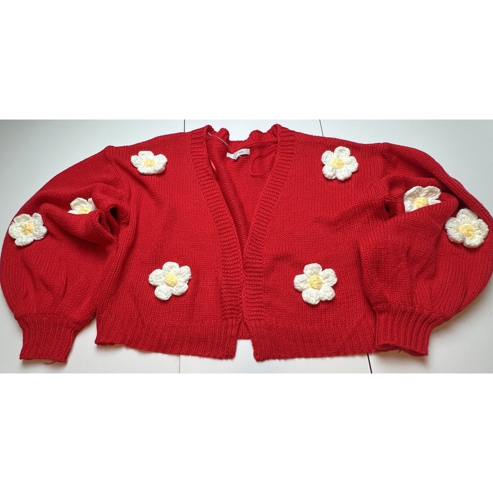 Love Tree Daisy Flower Print Red White Cardigan Cropped Love Tree Sz Small